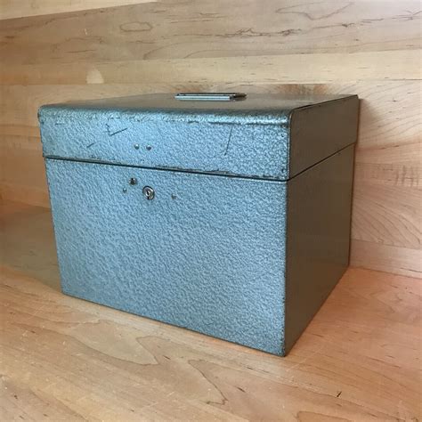 Vintage Steel File Box Midcentury 1950s Oxford Portable Brown 